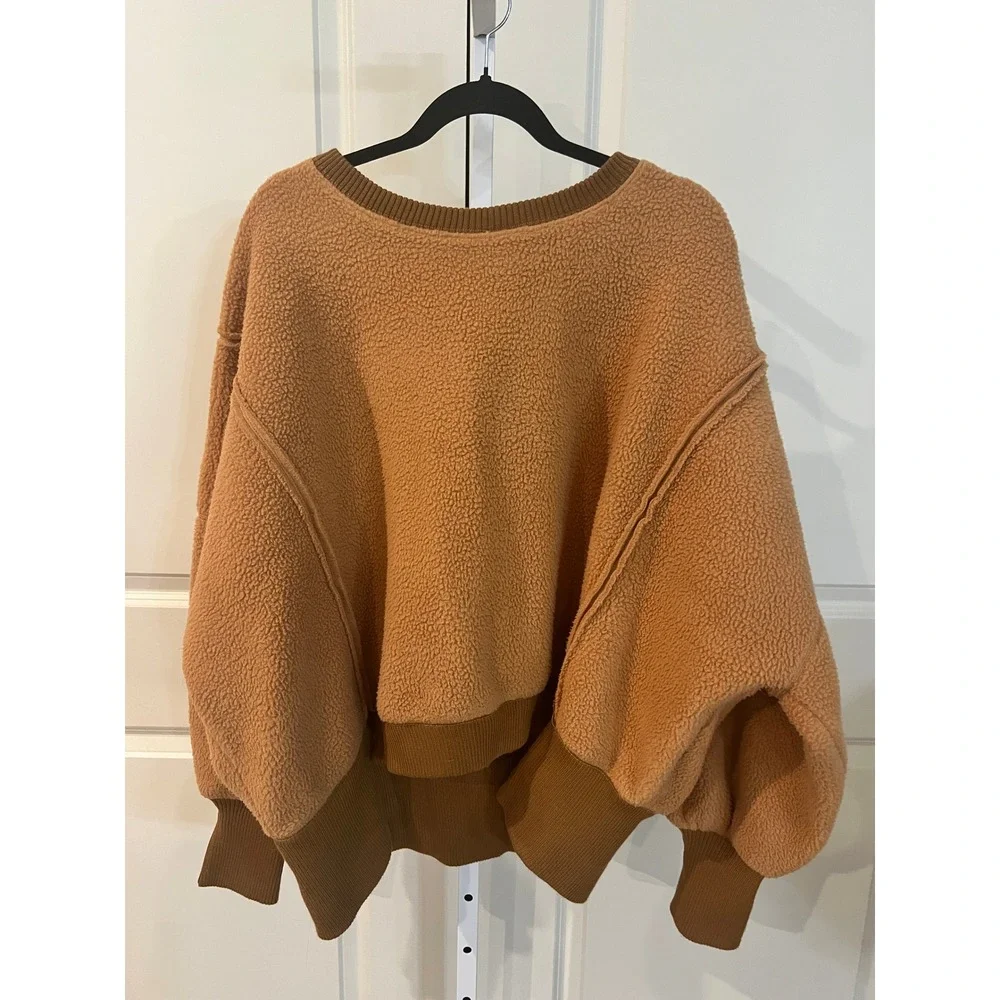 Free People We The Free Cozy Camden Sherpa Brown Fleece Sweatshirt Womens Small